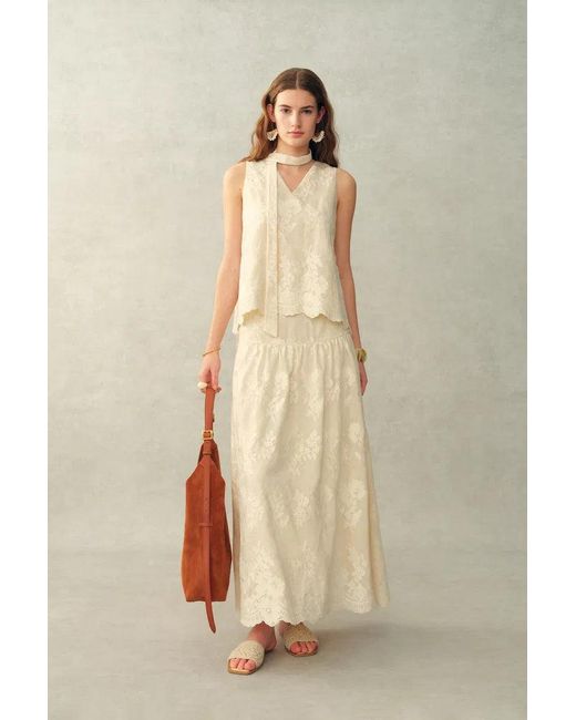 Fabrique Natural Viola Lace Ribbon Sleeveless Top And Skirt Matching Set