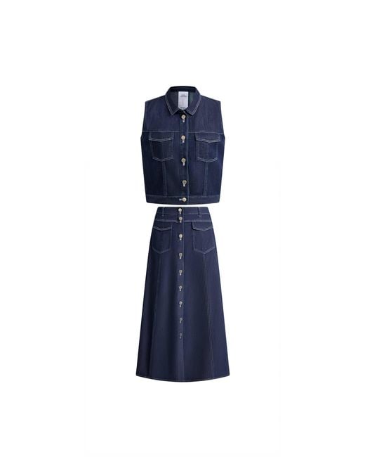 Fabrique Blue Sloane Tencel Denim Vest Top And Skirts Matching Set