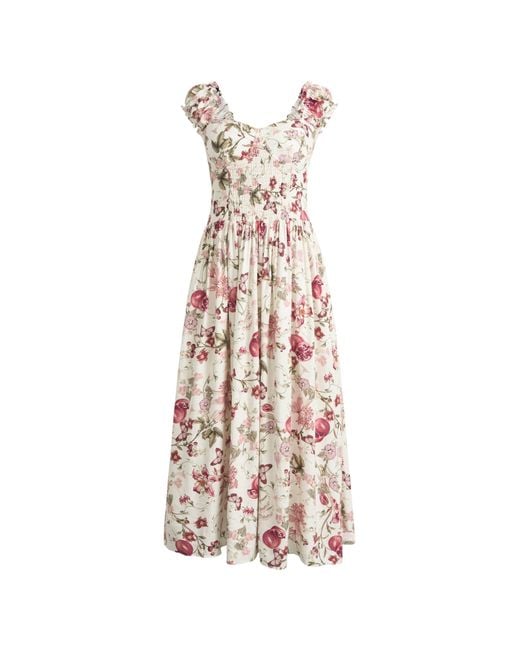 Fabrique Brown Ria Smocked Pomegranate Print Strap Dress With Built-In Cups