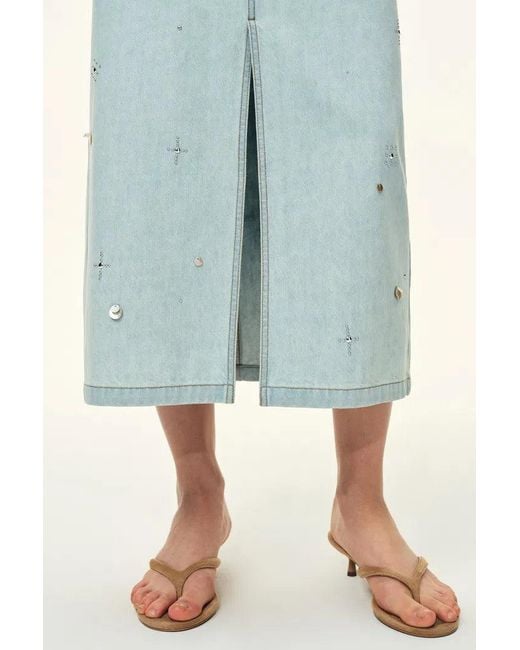Fabrique Blue Delia Handwork Beading Midi Skirt