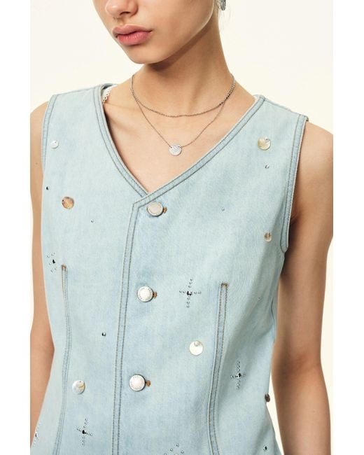Fabrique Blue Jean Handwork Bead Denim Vest Top