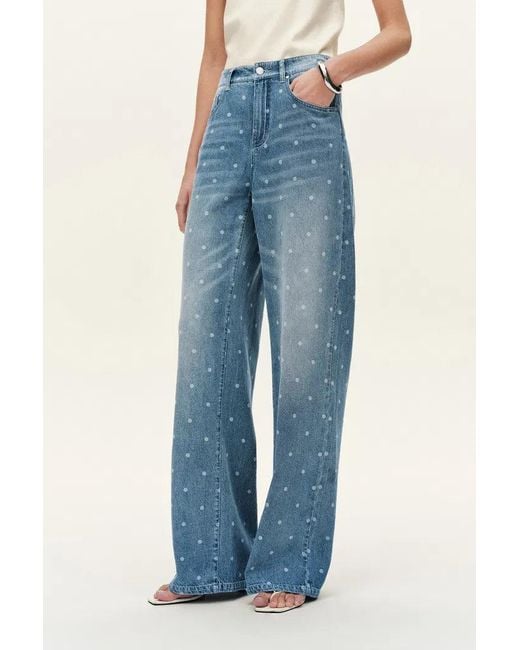 Fabrique Blue Elyra Polka Dot Straight Wide Leg Jeans