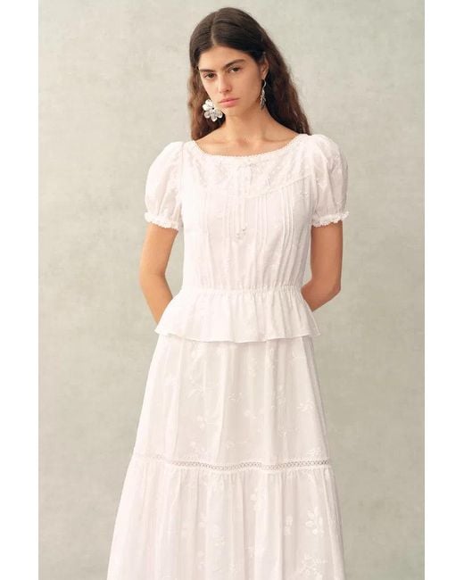 Fabrique Natural Elise Lace Embroidered Puff Sleeve Waist Cinched Dress