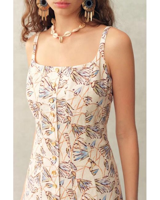 Fabrique Natural Scarlett Handpainted Waterlily Square Neck Fitted Sleeveless Dress