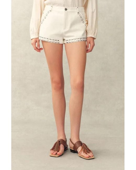 Fabrique Natural Cori Boho Mother Of Pearl Studded A Line Shorts
