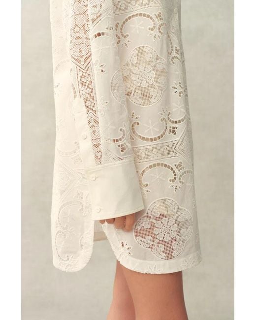 Fabrique Natural Eliana Cutwork Embroidery Longline Cover Up Long Sleeves Shirt