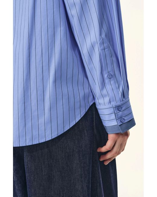 Fabrique Blue Blair Contrast Collar Striped Denim Patchwork Shirt