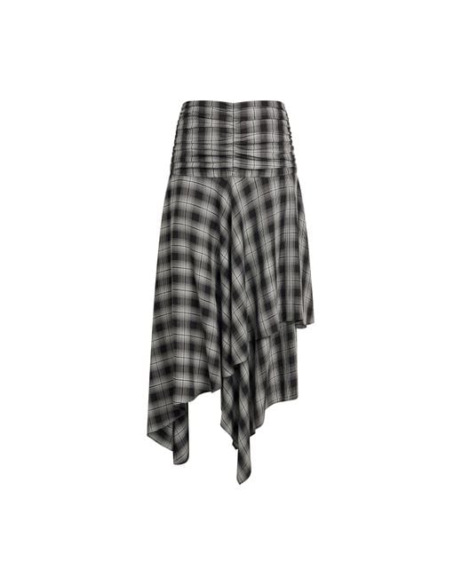 Fabrique Black Gracie Ruched Asymmetric Plaid Skirt