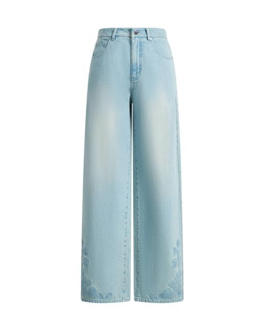 Fabrique Blue Berthe Embossed Flowers Straight Leg Jeans