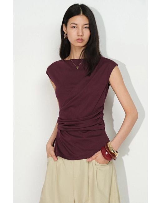 Fabrique Natural Gemma Ruched Short Sleeve Top