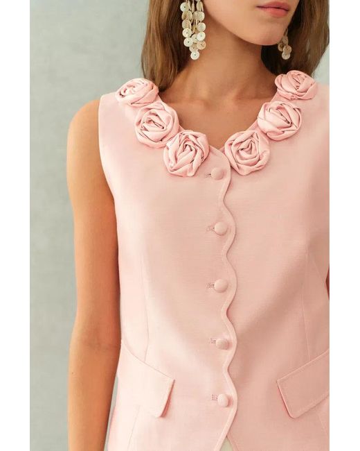 Fabrique Green Cloris 3D Floral Neckline Sleeveless Vest Top