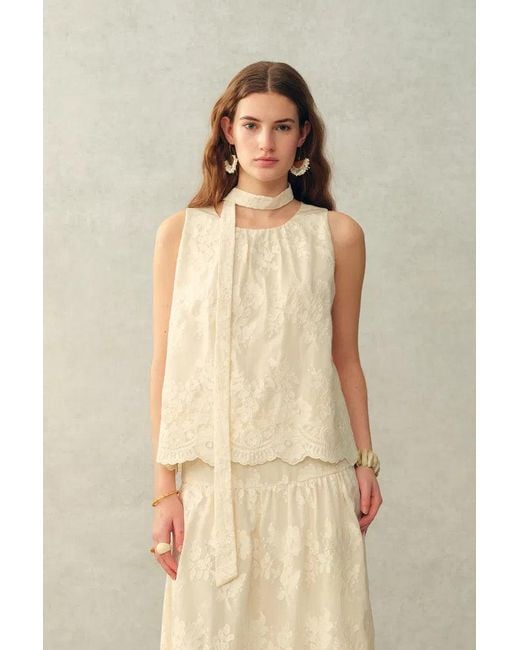 Fabrique Natural Viola Lace Ribbon Sleeveless Top And Skirt Matching Set