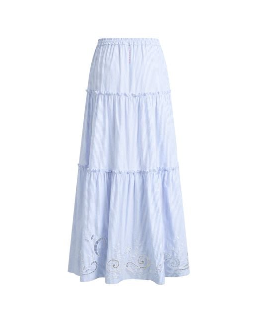 Fabrique Blue Bree Striped Embroidered Drawstring Tiered Skirt
