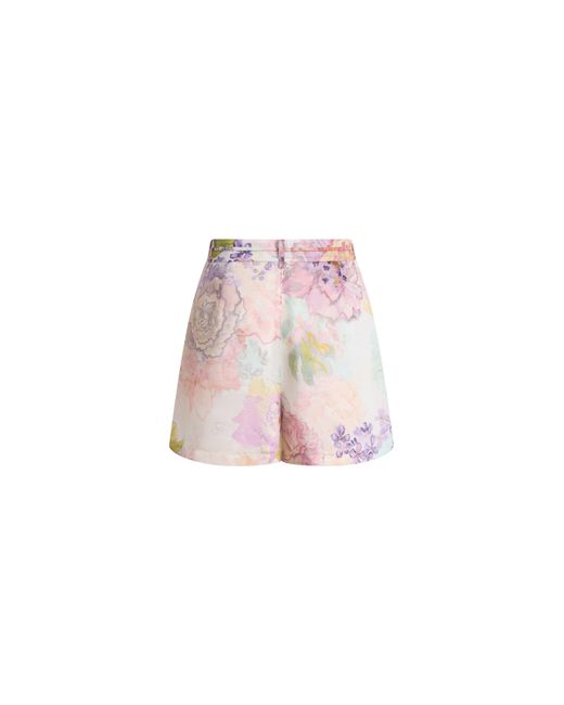 Fabrique Pink Yori Handpainted Floral Print Sheer Beaded Belt Shorts