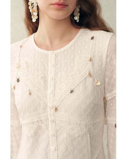 Fabrique Blue Aitana Lace Jacquard Embroidery Long Sleeves Irregular Hem Dress