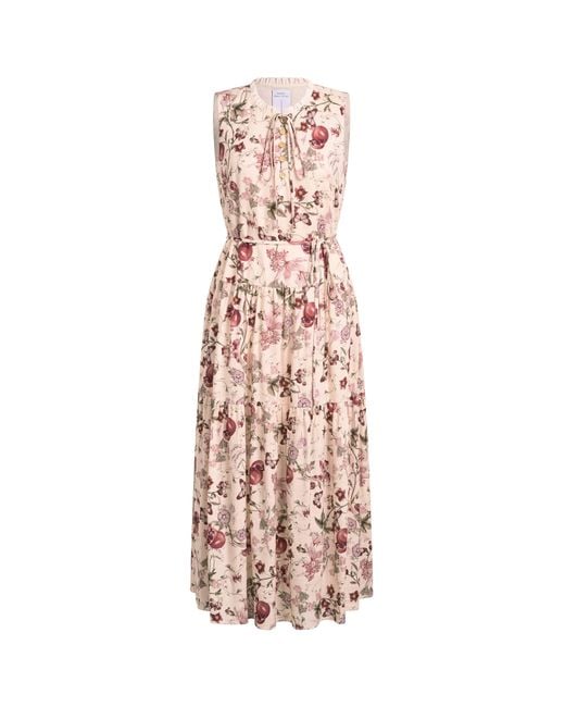 Fabrique Green Liana Printed Pomegranate Floral Tiered Dress