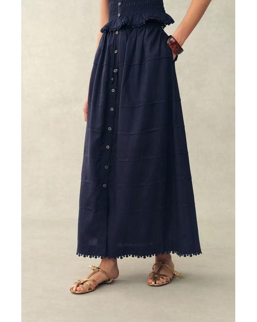 Fabrique Blue Siena Smocked Tie Front Bandeau Top And Maxi Skirt Set