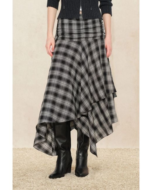 Fabrique Black Gracie Ruched Asymmetric Plaid Skirt