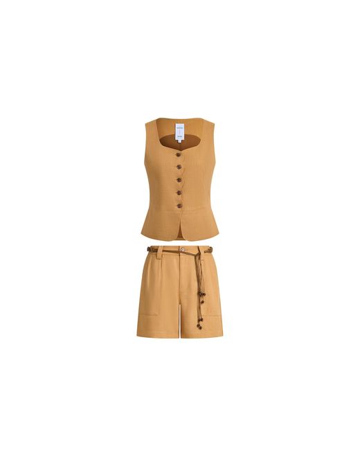 Fabrique Natural Suzane Handwork Stitched Scalloped Trim Sleeveless Top And Shorts Set