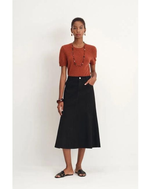 Fabrique Black Nyssa Flared Midi Skirt