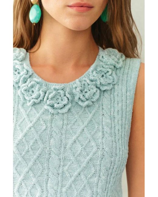 Fabrique Blue Freya Hand Crocheted Flowers Sleeveless Vest Top