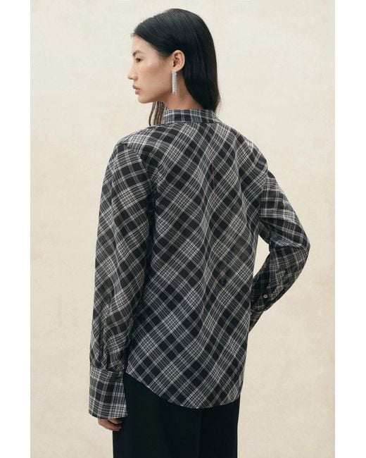 Fabrique Natural Fern Plaid Scarf Tie Blouse