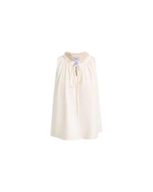 Fabrique Blue Rosalind Ruffle Neck Tie Front Sleeveless Top
