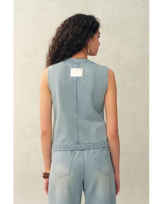 Fabrique Blue Perla Embossed Flowers Sleeveless Round Neck Top And Skirt Matching Set