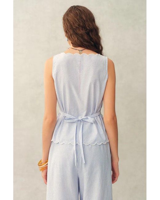 Fabrique Natural Lone Striped Embroidered Sleeveless Lace Trim Cami Top