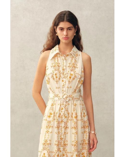 Fabrique Natural Wendy Floral Embroidery Belted Sleeveless Dress