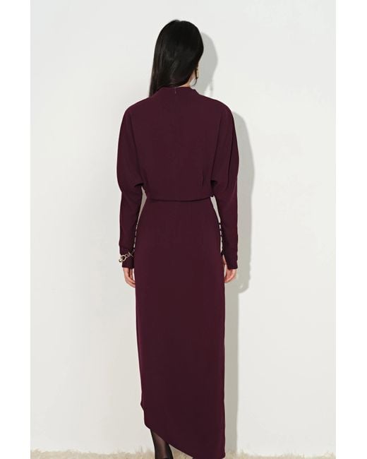 Fabrique Purple Munich Draped Layered Bodice Gigot Sleeve Dress