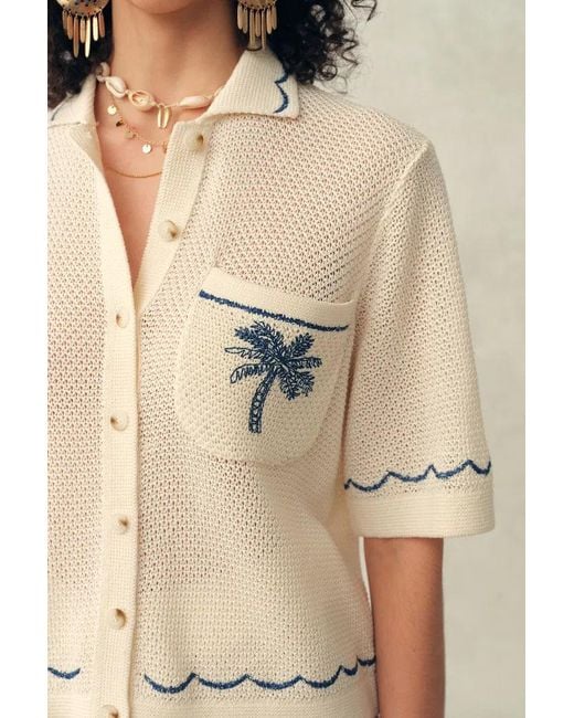 Fabrique Natural Oriel Palm Handworked Embroidery Buttoned Cardigan And Shorts Set