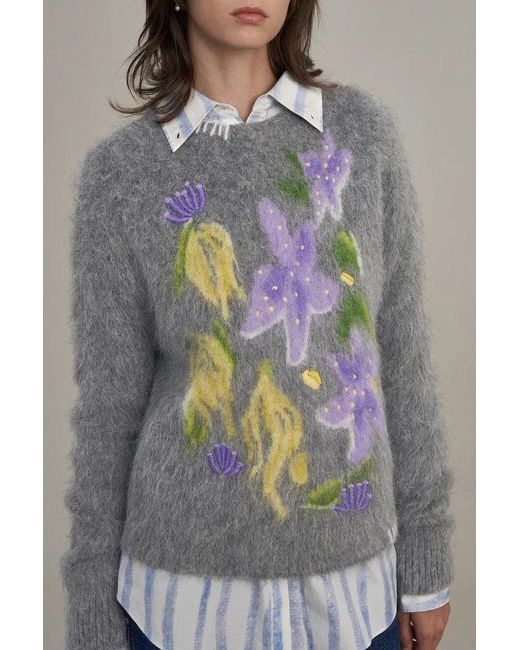 Fabrique Gray Titian Hand Embroidered Flora Sweater