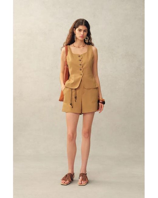 Fabrique Natural Suzane Handwork Stitched Scalloped Trim Sleeveless Top And Shorts Set