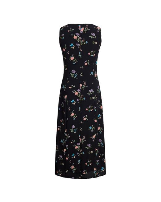 Fabrique Natural Caro Stitched Floral Scalloped Trim V Neck Cinched Sleeveless Dress