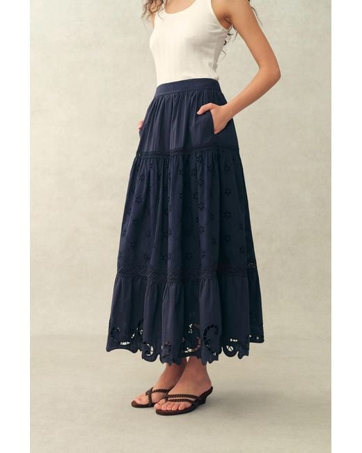 Fabrique Blue Ivy Cutwork Embroidery Maxi Skirt