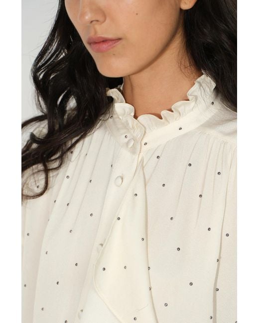 Fabrique White Hypatia Metallic Dot Ruffle Blouse