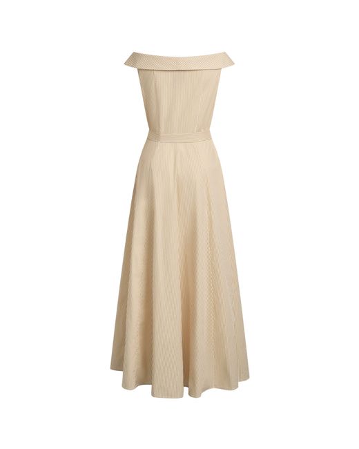 Fabrique Natural Claudia Striped Off Shoulder Collared Belted Sleeveless Shirt Dress