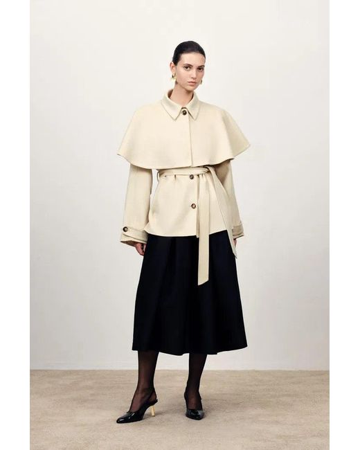 Fabrique Natural Harmony Detachable Cape Shearling Short Coat