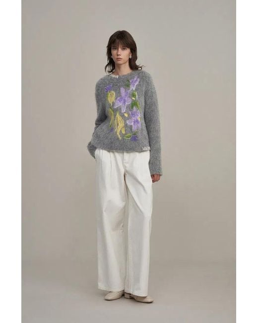 Fabrique Gray Titian Hand Embroidered Flora Sweater
