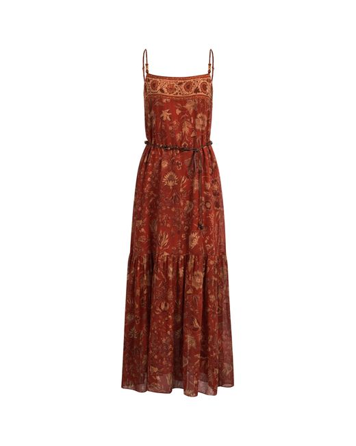 Fabrique Red Jules Handpainted Persian Floral Cami Dress
