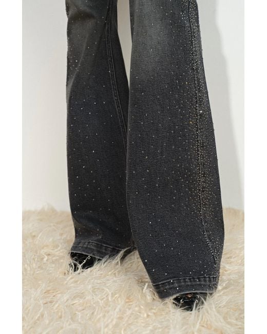 Fabrique Black Una Crystal Embellished Gradient Flared Jeans