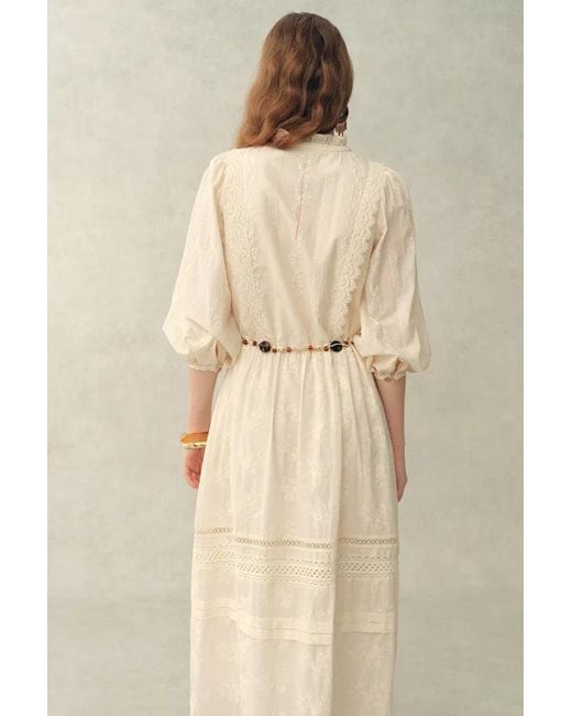 Fabrique Natural Lyra Embroidery Beaded Waist Puff Sleeve Dress