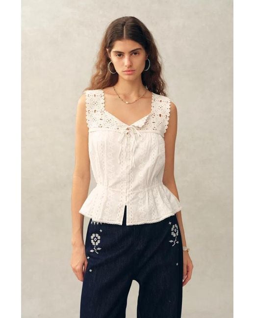 Fabrique Blue Sophia Hand Crochet Cinched Waist Sleeveless Top