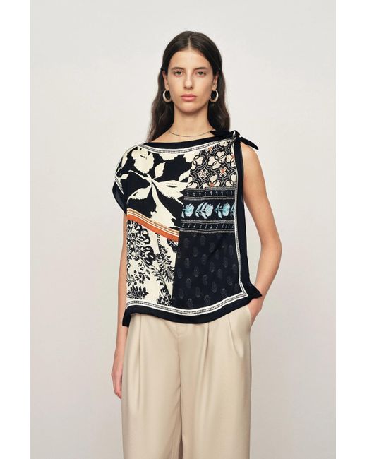 Fabrique Natural Gracie Scarf Panel Tie Shoulder Sleeveless Top