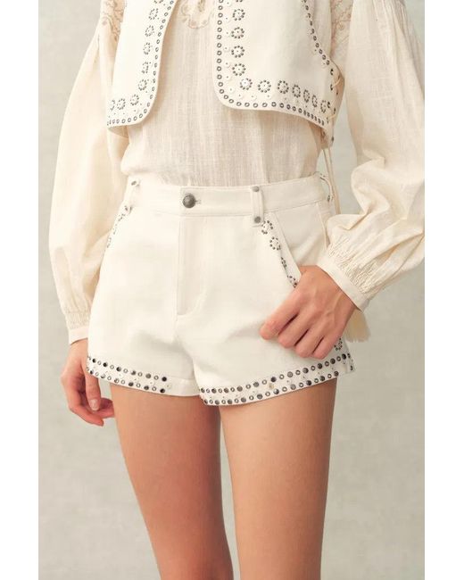 Fabrique Natural Cori Boho Mother Of Pearl Studded A Line Shorts