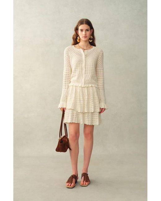 Fabrique Natural Daisy Ruffle-Trim Cardigan And Skirt Matching Set