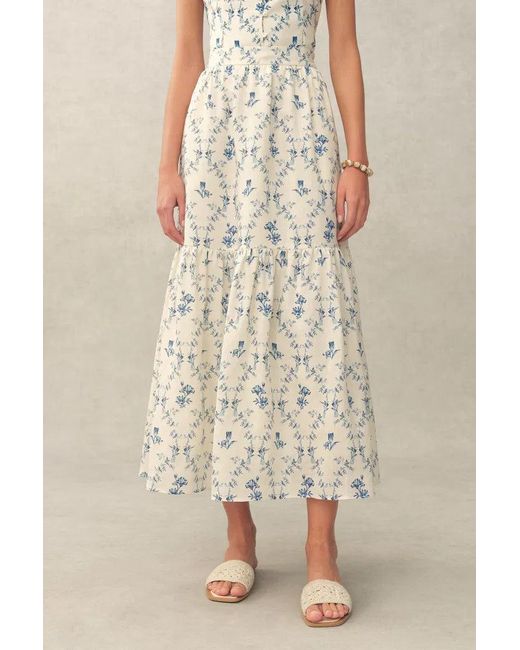 Fabrique Natural Elara Pleated Floral Square Neck Pearl Button Sleeveless Top And Skirt Set