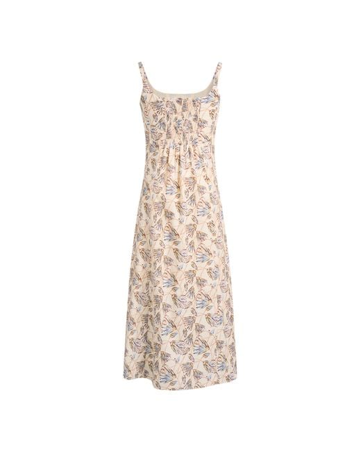 Fabrique Natural Scarlett Handpainted Waterlily Square Neck Fitted Sleeveless Dress