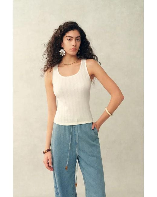 Fabrique Blue Cloe Inlaid Delicate Lace Tank Top